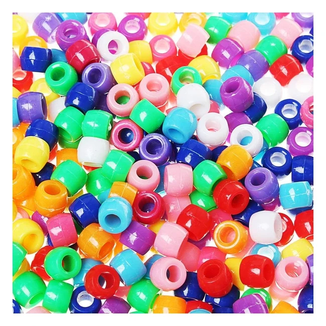 1200 pcs Pony Beads Bulk Multicolored Plastic Bracelet Beads Round Rainbow Beads