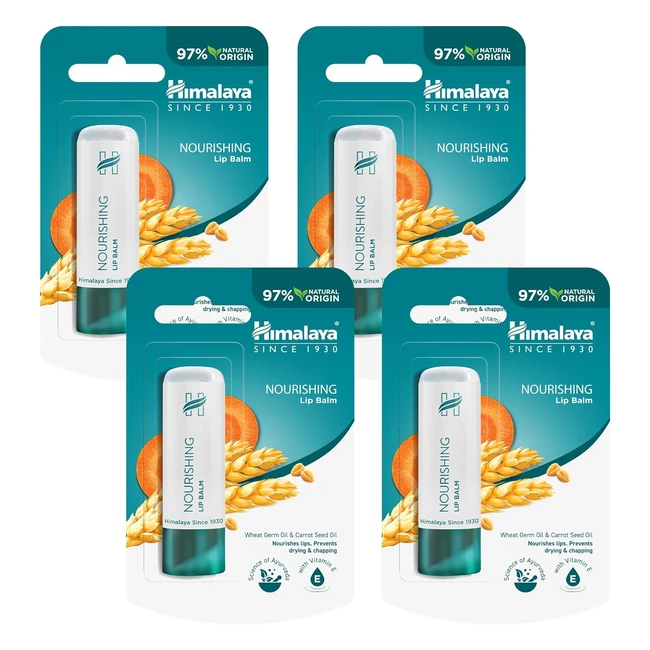 Baume à lèvres Himalaya avec huile de germe de blé et huile de carotte - Répare les lèvres sèches et gercées - Couleur des lèvres améliorée - Contient de la vitamine E - Hydratation longue durée - 45g pack de 4
