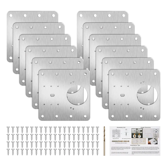 Thrilez 12pcs Hinge Repair Plate - Stainless Steel - Easy Installation - High Quality