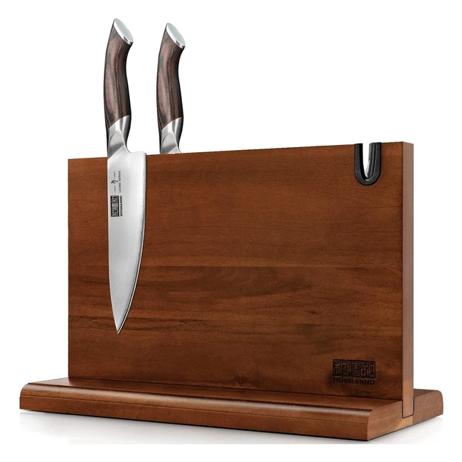 Hoshanho Magnetic Knife Block Double Side Holder | Strong Magnets | Acacia Wood Stand | Kitchen Storage