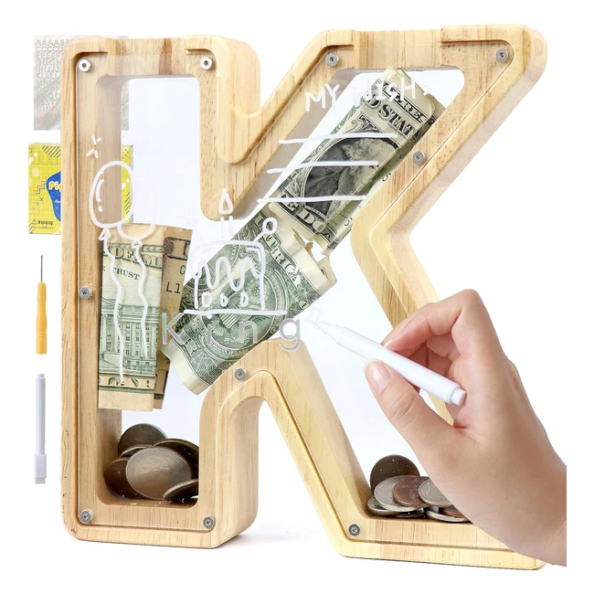 Hucha de Madera Personalizada para Niños - Lecylanker - Ref. K123 - Ventana Transparente