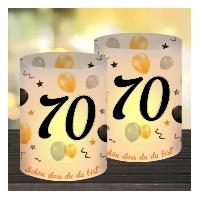 Lot de 12 lanternes photophores décoratifs pour anniversaire 70 ans - Happy Birthday