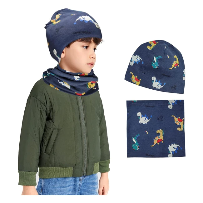 Set Cappello e Sciarpa Ragazzi Todremou 95% Cotone Caldo - Blu Navy