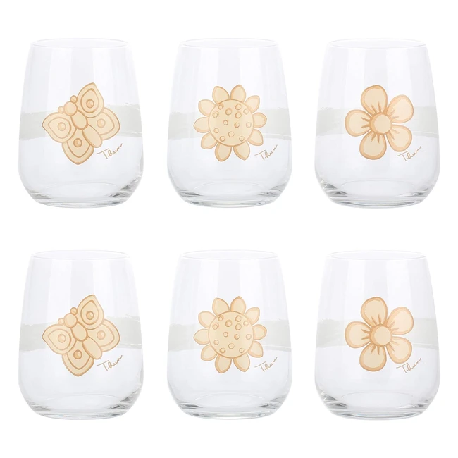 Set 6 bicchieri Thun linea elegance - Vetro - Farfalla fiore di pesco girasole