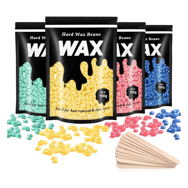 Leaflai Hard Wax Beads 4 x 100g Painless Wax Beans with Applicators - Hair Remov