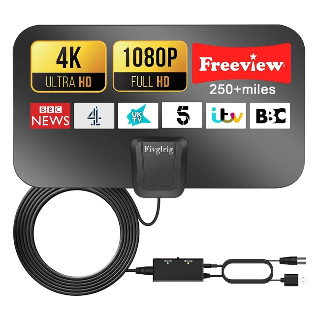 Upgraded TV Aerial for Freeview TV | Fivglrig Indoor Antenna 4K 1080p HDTV