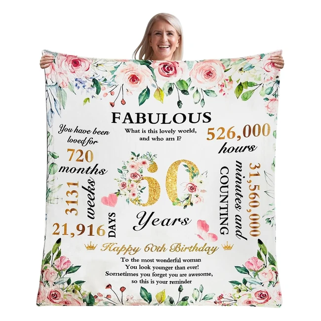 60th Birthday Gifts for Women - Soft Flannel Throw Blanket - Premium Design - 50x60 - Skin-Friendly