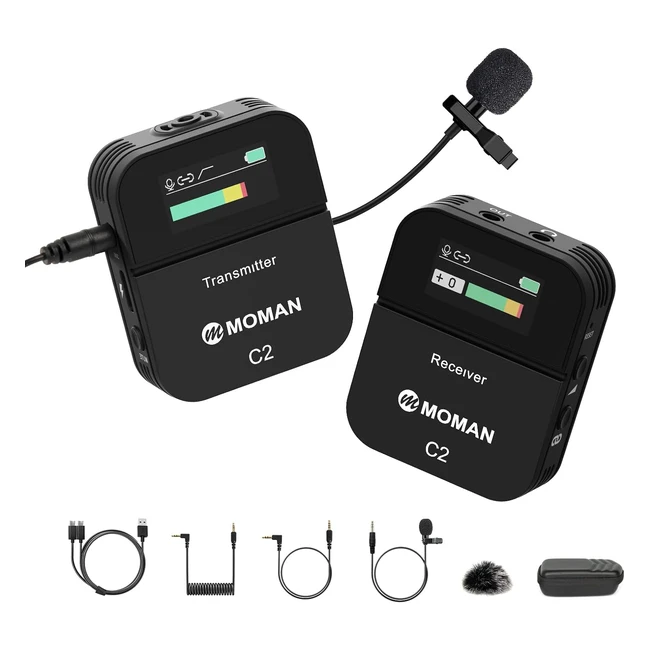 Microfono Lavalier Wireless Moman C2 24G - 70m 8h - Classe Online Vlog Live Stream - Fotocamera Smartphone Tablet