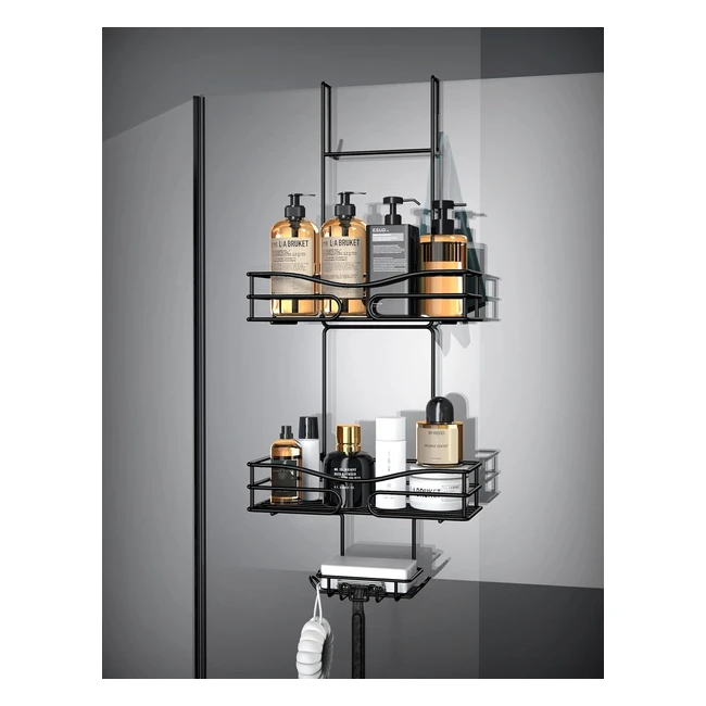 Cooeco Black Hanging Shower Caddy - Rustproof Stainless Steel - Ample Storage Space - Anti-Scratch Design