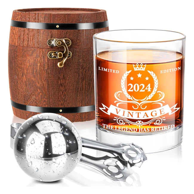 2024 Retirement Whiskey Glass Set in Barrel Box - Funny Retirement Gifts for Men
