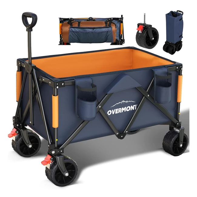 Overmont Folding Camping Trolley Cart | Heavy Duty | Loadable up to 120kg | Collapsible Festival Wagon | Adjustable Handle | Blue