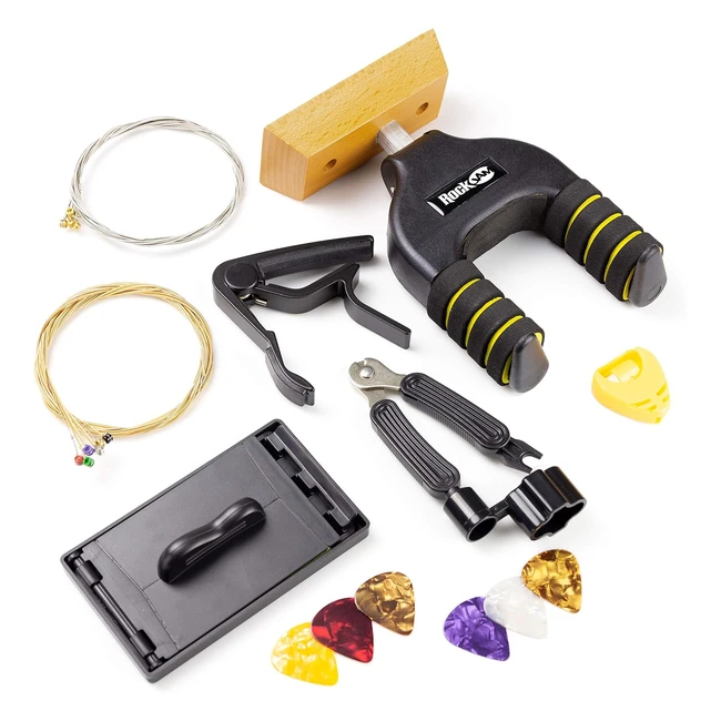 RockJam Universal Guitar Accessories Superkit - Wall Mount, Tuner Multitool, Capo, Plectrums, Pick Holder