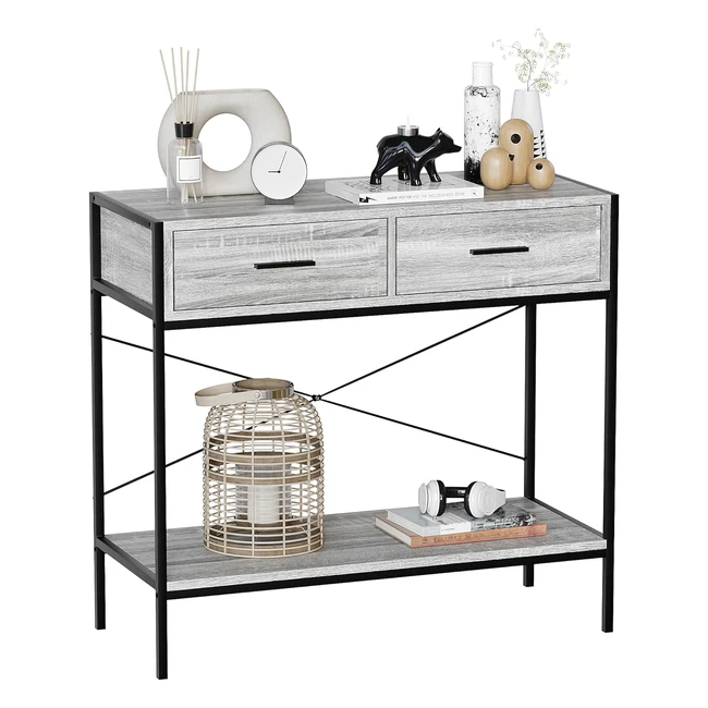 Vida Designs Brooklyn Console Table Rustic Grey 2 Drawer Industrial Storage Furniture