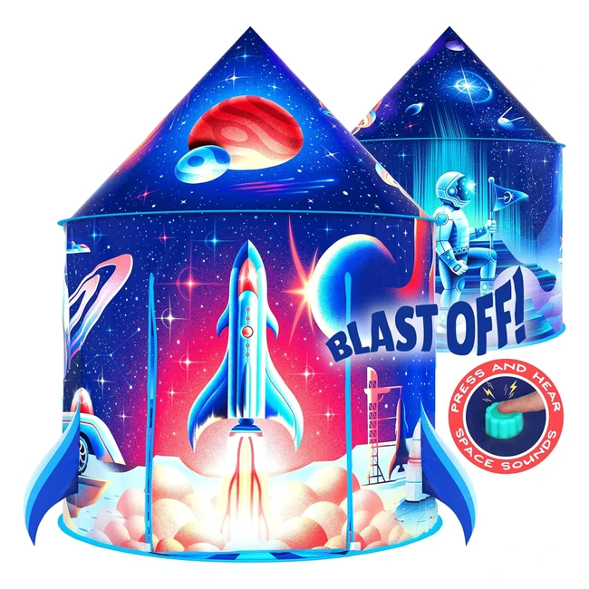 Wo Rocket Ship Play Tent with Blast Off Button - Pop Up Rocket Tent for Kids - S
