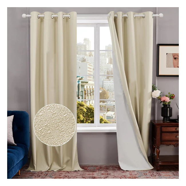 Deconovo Thermal Blackout Door Curtains | 100% Blackout | Lightweight Fabric | Faux Linen | Beige | 66x90 inch | 1 Pair
