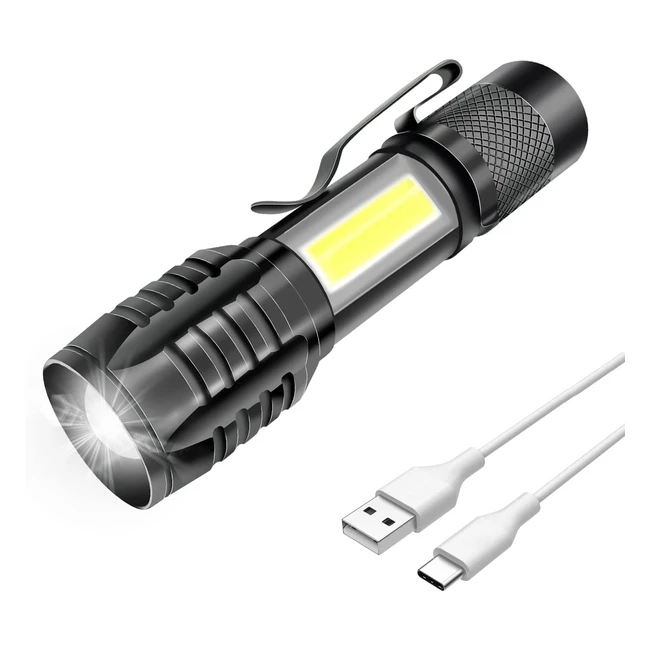 Lampe Torche LED Rechargeable Puissante Professionnelle 3 Modes Zoomables COB