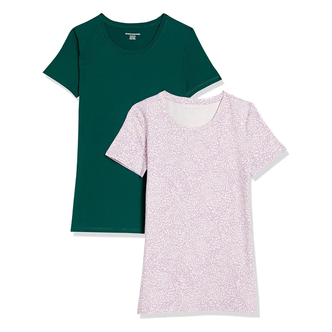 T-shirt Amazon Essentials Donna XL Pacco da 2 Girocollo Maniche Corte Stampata Lilla Verde Scuro