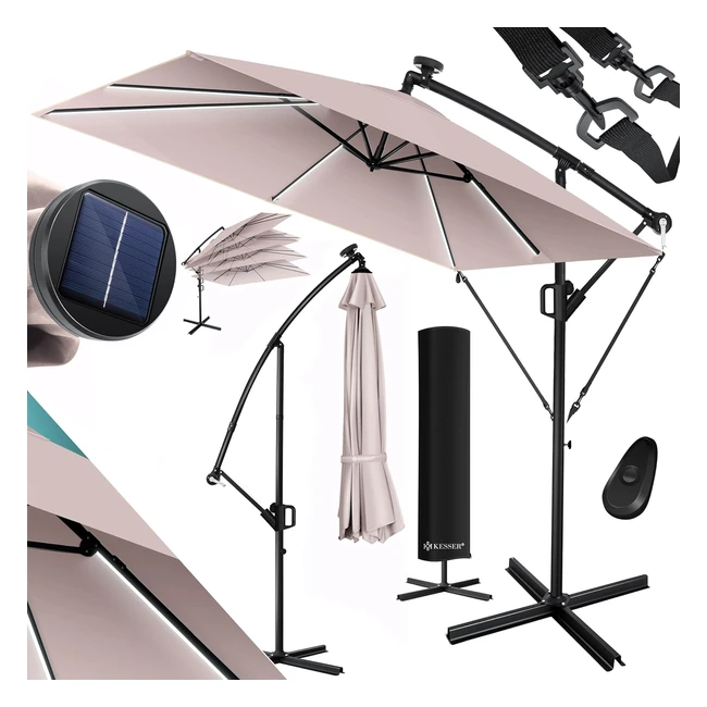 Kesser Holly Sonnenschirm rechteckig LED Solar mit Schutzhlle Windfang mit Kur
