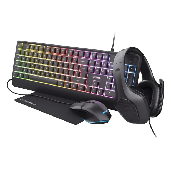 Trust Gaming GXT 792 Quadrox Kit 4in1 - Mouse e Tastiera Gaming - Layout Italiano QWERTY - Cuffie con Microfono - RGB - Nero