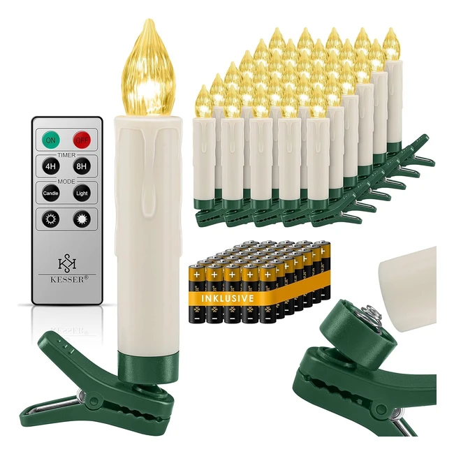 Kesser Weihnachtsbaumkerzen 30 LEDs inkl. Batterien kabellos warmweiß mit Fernbedienung Timer Funktion flackernd dimmbar Weihnachtskerzen Weihnachtsbaumkerzen Fixierclips Kerzen