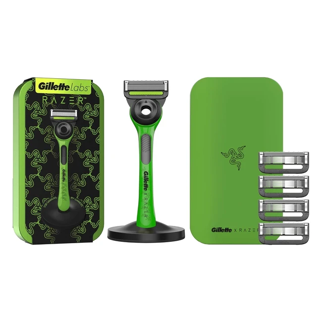 GilletteLabs Ed. Limitada Razer - Maquinilla de Afeitar con Barra Exfoliante y Estuche de Viaje - 1 Mango 5 Recambios