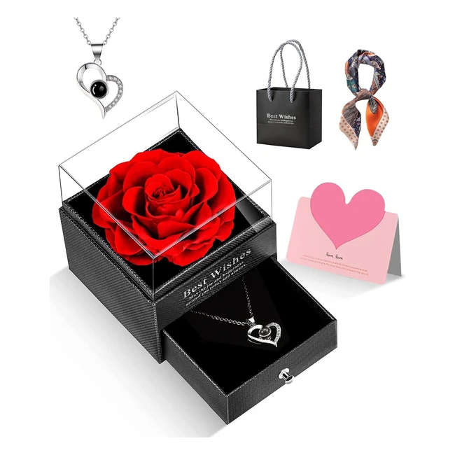 Rosa Eterna Natural Preservada con Collar - Regalos Originales Mujer