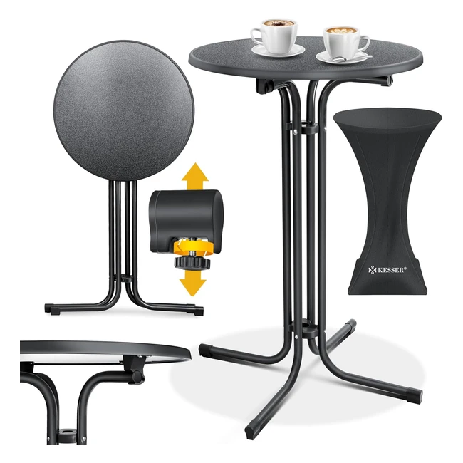 Kesser Gastro Stehtisch klappbar Bistrotisch pulverbeschichtet Edelstahlplatte höhenverstellbare Füße Partytisch Ø 70 cm Innen und Außen Empfangstisch klappbar inkl. Abdeckung schwarz