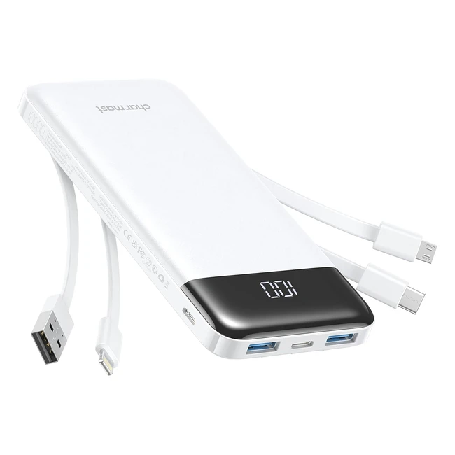 Power Bank 10000mAh USB C Display LED 6 Uscite Huawei Samsung Tablet Bianco