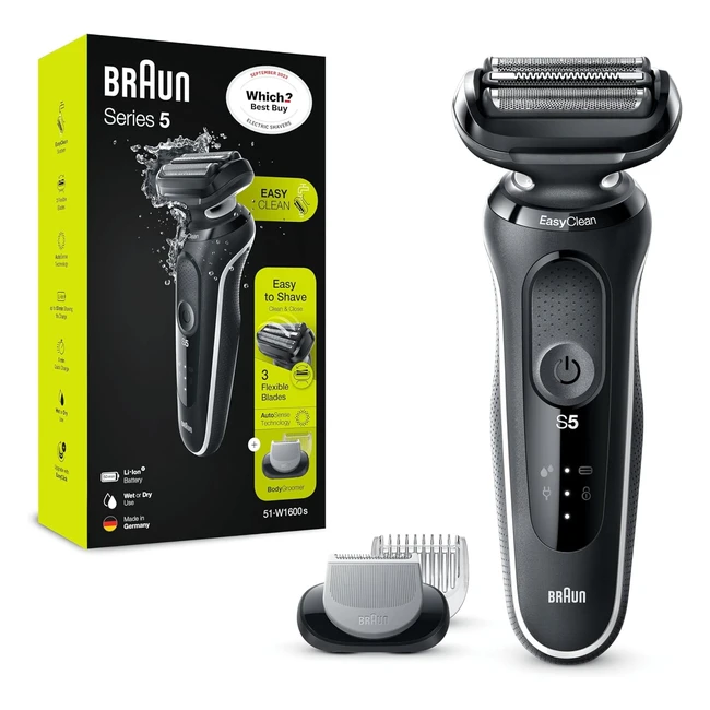 Braun Series 5 51W1600S Electric Shaver for Men with EasyClick Body Groomer Attachment