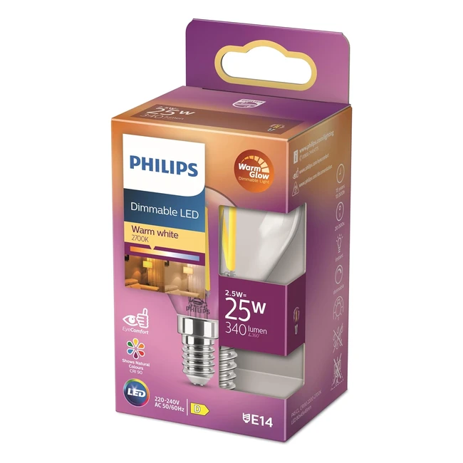 Philips ampoule LED sphrique E14 25W blanc chaud clair verre compatible variat