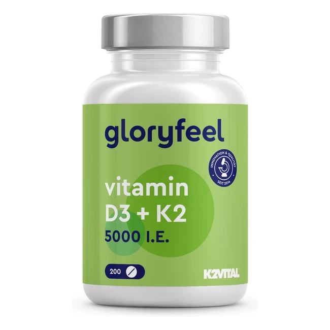 Vitamin D3 K2 Hochdosiert 200 Tabletten 5000 I.E. K2VITAL by Kappa Premium Qualität 997 Alltrans Vitamin K2MK7 5000 I.E. D3