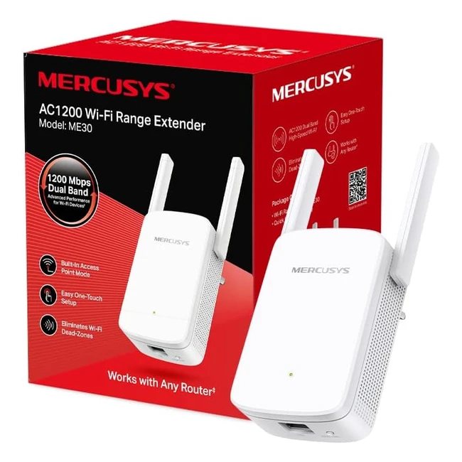 Mercusys AC1200 Dual Band WiFi Range Extender ME30 - Boosts WiFi Signal Plug an