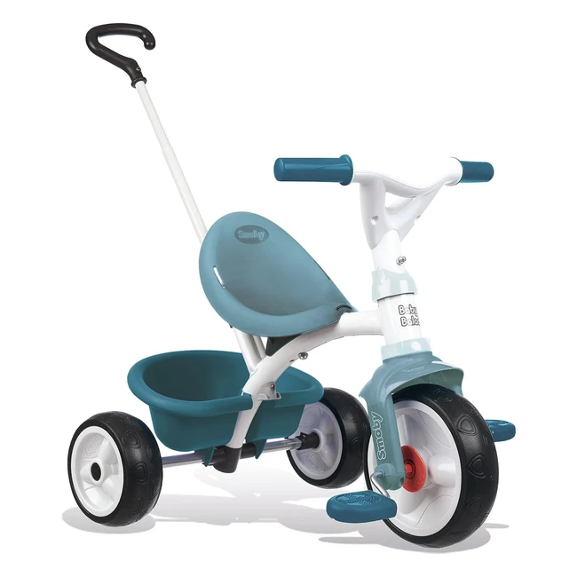 Smoby Be Move Tricycle Blue - Safe & Secure Children's Tricycle with Push Bar & Safety Belt - Metal Frame Pedal Freewheel