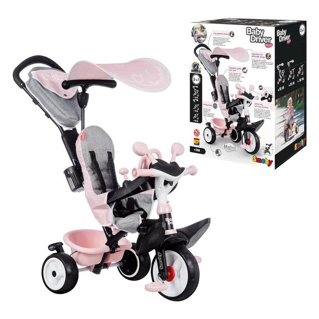 Triciclo Smoby Baby Driver Confort Rosa 741501 - Evolutivo con Barra de Direcci