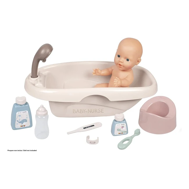 Smoby Baby Nurse Set Baignoire et Accessoires pour Poupées 8 Accessoires Inclus 220366 Beige