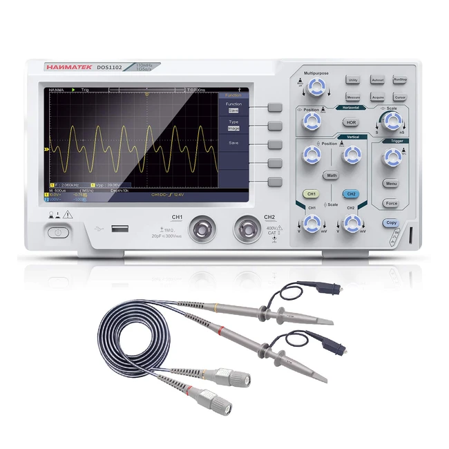 Osciloscopio Digital Hanmatek DOS1102 - 2 Canales - Pantalla 7 Pulgadas TFTLCD - Ancho de Banda 110MHz - 500Mss 2 Frecuencia Muestreo