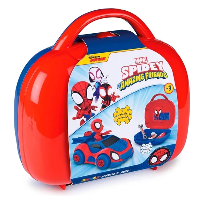 Smoby Spidey & Friends Toolbox for Kids - Build for Adventures! Includes Accessories & Stickers - Ages 3-7