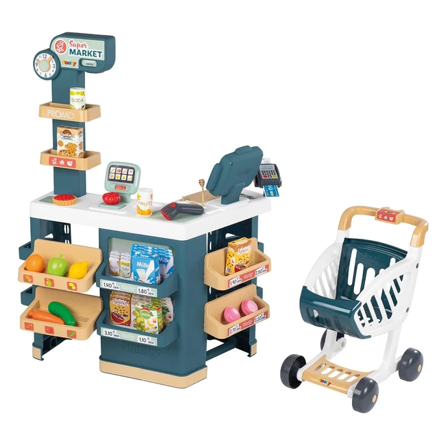 Smoby Supermarket Childrens Shopping Trolley - Interactive Educational Playset w