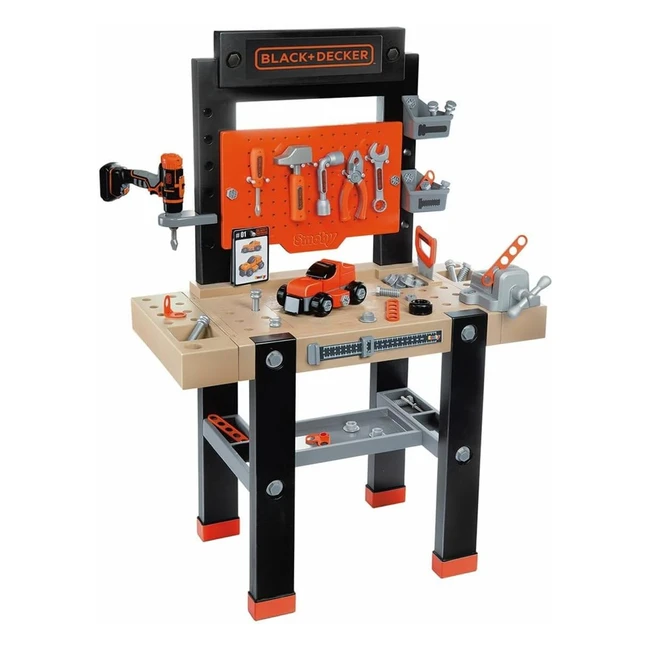 Smoby BlackDecker Werkbank Center 92-teilig mit Akkuschrauber Autobausatz Werkz