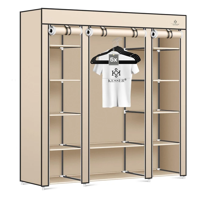 Armoire Kesser en Tissu Solide 5 Cintres Inclus - 150 x 45 x 175 cm - Beige