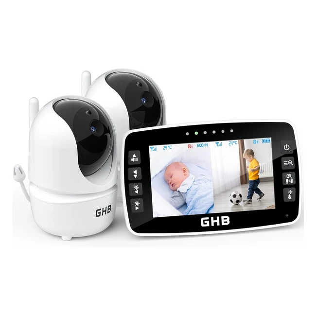 GHB Cámara Vigilancia Bebé 43 HD Pantalla Dividida 2 Cámaras Rotación 350 Visión Nocturna