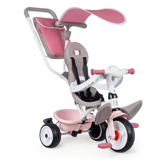 Smoby Tricycle Baby Balade Plus Rose - Vélo évolutif enfant 10 mois - Roues silencieuses - Frein de parking