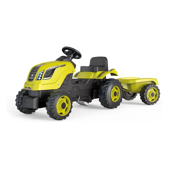 Smoby Farmer XL Green Tractor and Trailer - Child-Friendly Pedals, Wide Wheels, Adjustable Seat