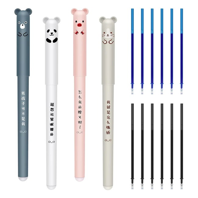 Vicloon Erasable Gel Pens 035mm - 4pcs Rollerball Erasable Pens with 12pcs Refil