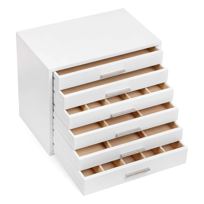 Songmics JOW13WT Schmuckschrank mit 6 Schubladen fr Halsketten Ohrringe Sonnen