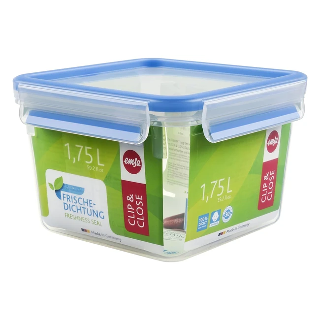 Emsa 508537 Clip Close Square Food Storage Container 175L Transparentblue