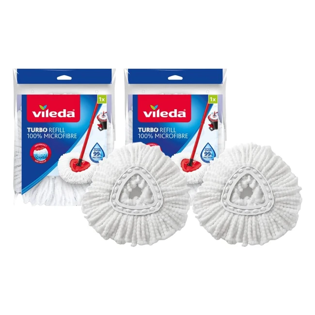 Vileda Turbo Spin Mop Refill Pack of 2 - Fits All Vileda Turbo Mops - 99 Bacteria Removal - Long Lasting Microfibre Technology