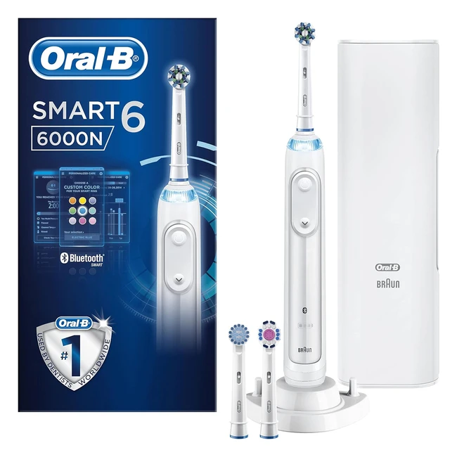 OralB Smart 6 Electric Toothbrush for Adults - Gifts for Women & Men - App Connected - 3 Brush Heads - Travel Case - 5 Modes - Teeth Whitening - 2 Pin UK Plug - 6000N