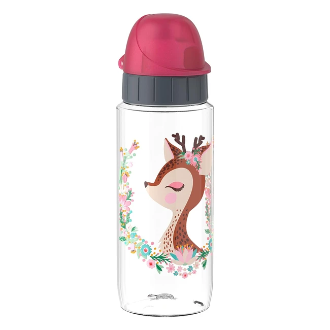 Emsa N30333 Kids Tritan Trinkflasche 0,5L - 100% Sicher, Praktisch, Hygienisch, Dicht - Cleverer Trinkverschluss - Design Deer Transparent mit Deerdesign