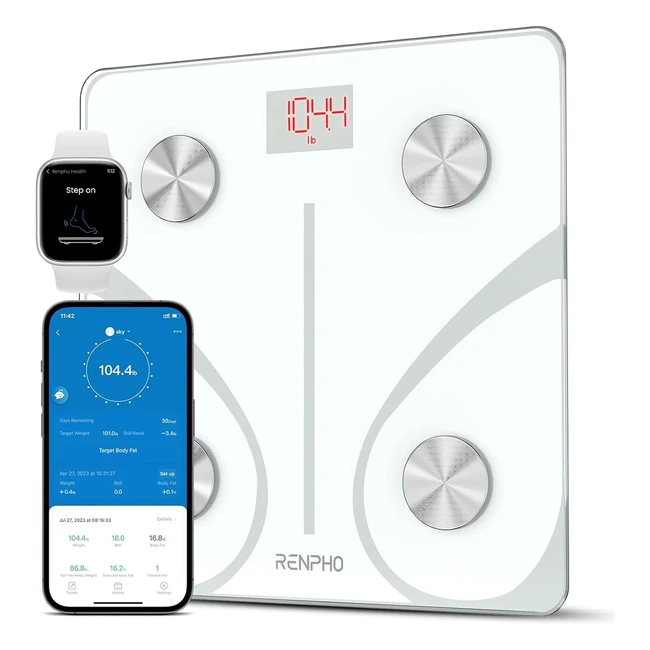 Renpho Body Fat Scale Bluetooth Digital Weight Scale - High Precision Sensors - Smart BMI Scale - Elis 1 White